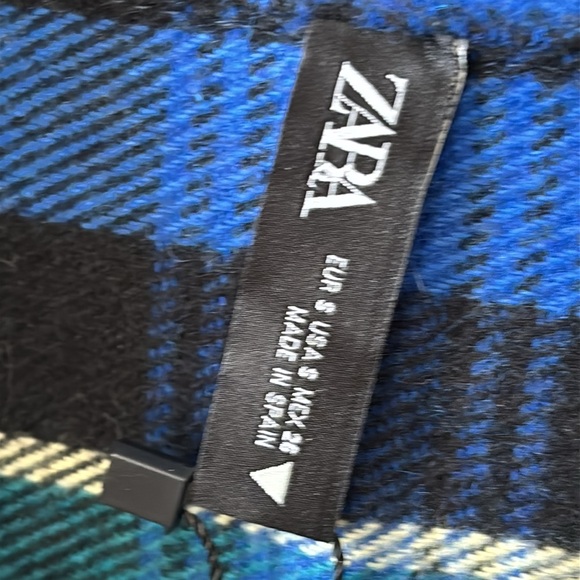 Zara Women’s Plaid Flannel Oversized Button Down Shirt Blue Green Size Small - Picture 5 of 12